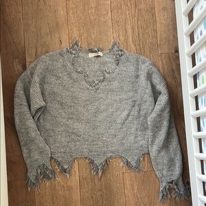 Dance & Marvel Frayed Gray Knit Top